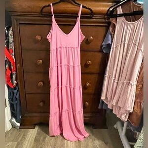 New Zenana L cami bubblegum pink soft stretchy tiered maxi dress beach reverse